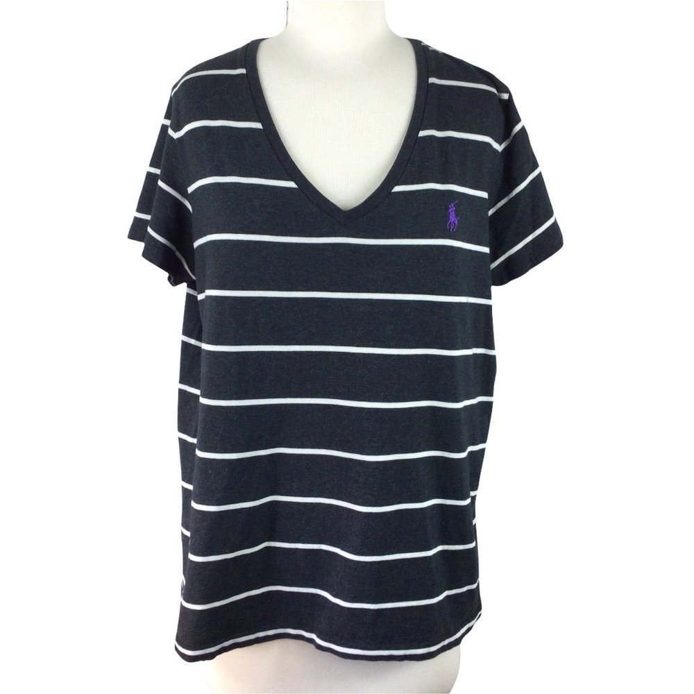 Polo Ralph Lauren Dark Gray/White Striped Tee,‎ L